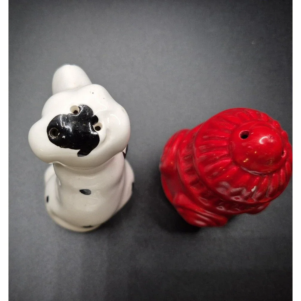 Vintage Salt & Pepper Shakers Figural Dalmation Dog + Fire Hydrant FireFighter